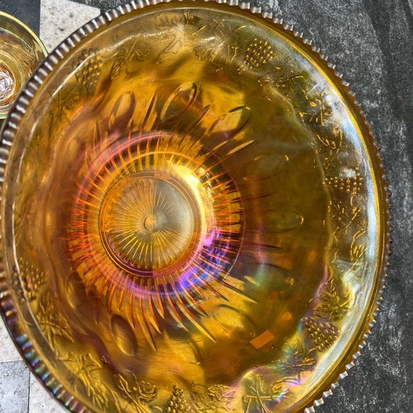 Vintage carnival Indiana Glass Harvest grape Amber punch bowl and 4 cups - Picture 6 of 11